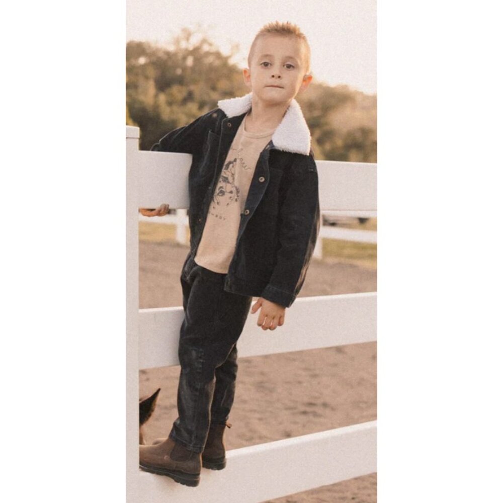 Rylee + Cru Trucker Jacket Coat Kids Boys Size 6-7 Y Black Sherpa Lined $99